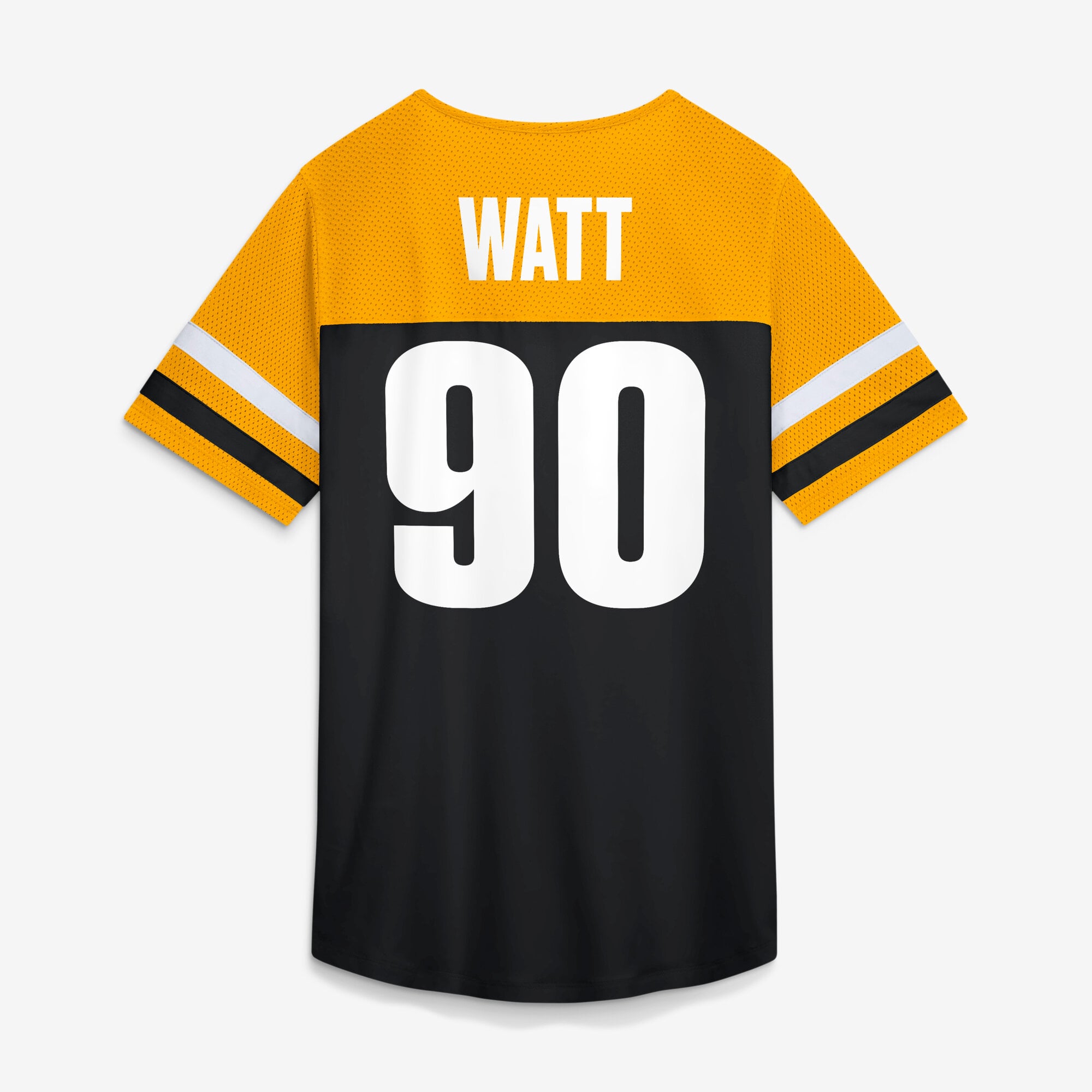 T-shirt Fanatics T.J. Watt noir Pittsburgh Steelers Curl Route Athena à lacets avec nom et numéro pour femme